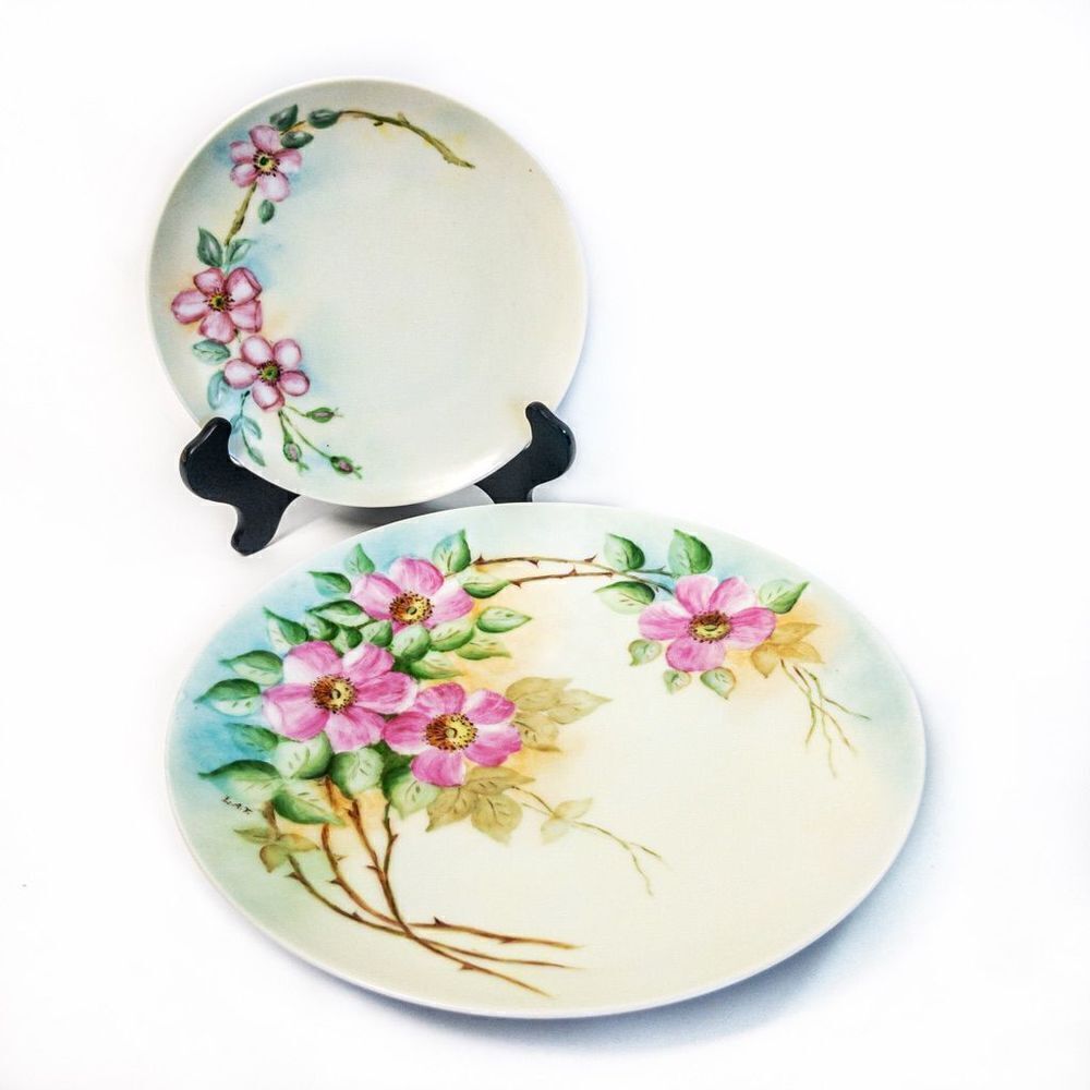 Antique Thomas Sevres Bavaria Hand Painted Signed Pink Dogwood Floral Plate